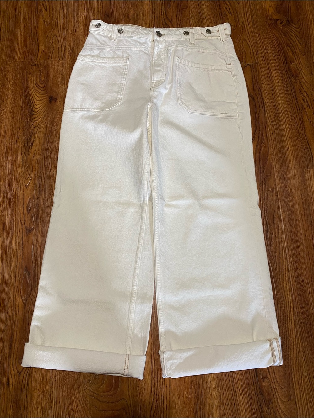 Free People We The Free Off-White Palmer Cuffed Wide-Leg Jeans Size 30 - Picture 2 of 6
